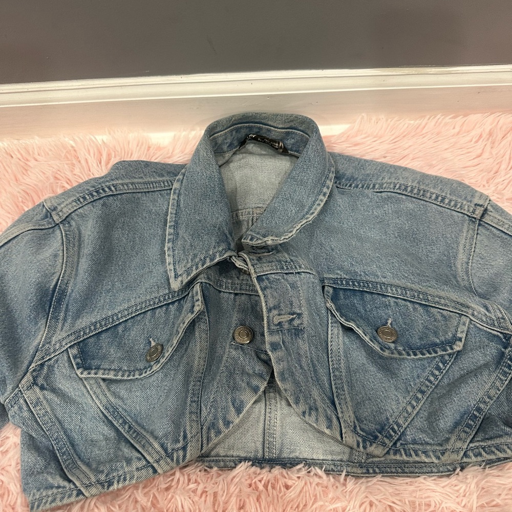 Blue Denim Cropped Jacket